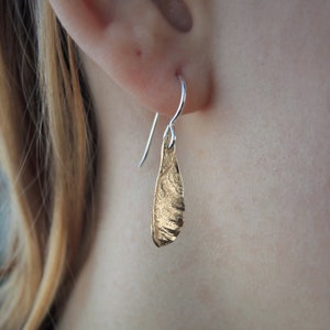 Bronze Maple Seed Earrings: Lost Wax Cast Samara Dangle