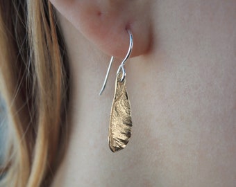 Bronze Maple Seed Earrings: Lost Wax Cast Samara Dangle