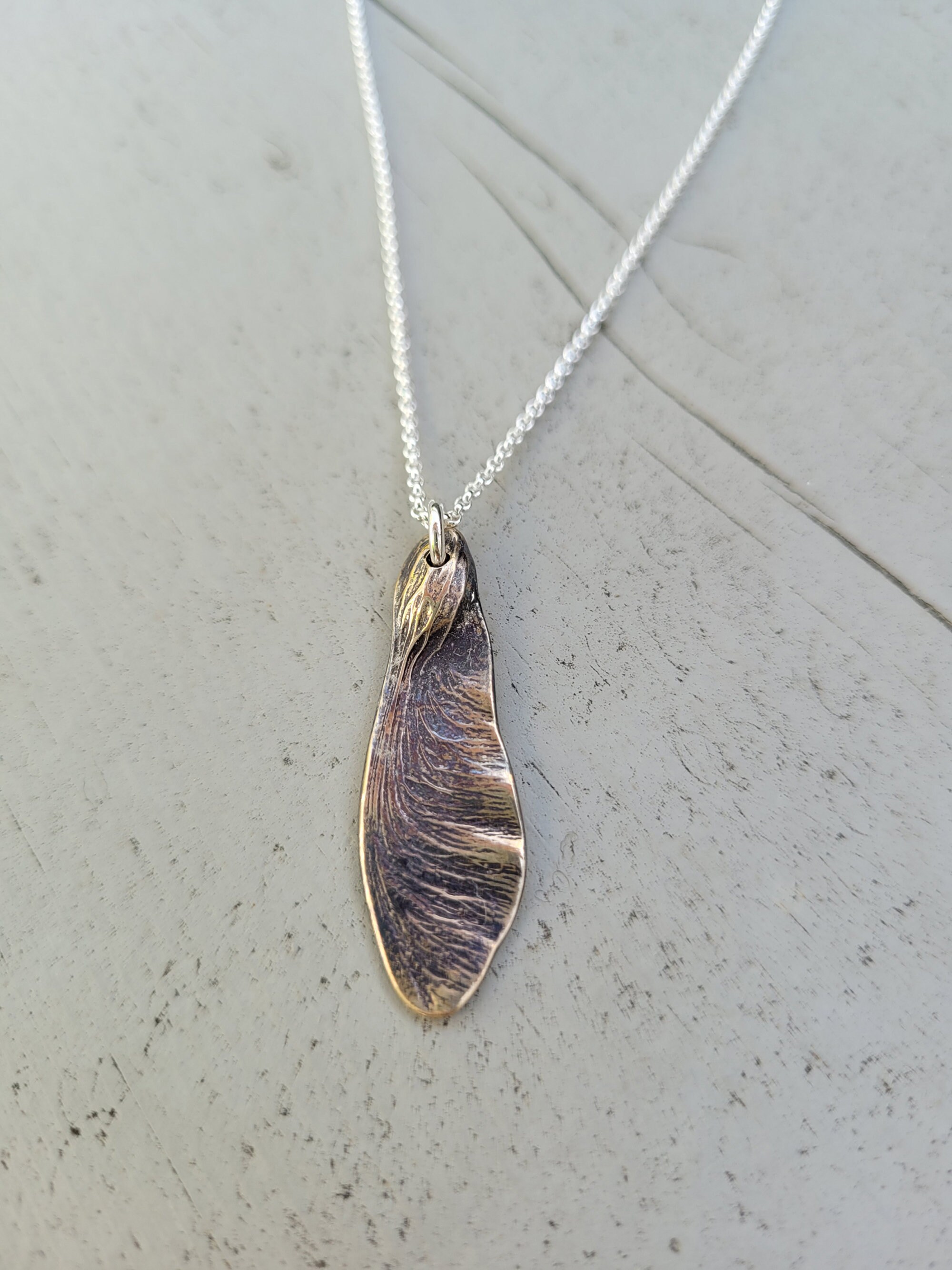 Medium Samara - Seed Pod - Semi-Oxidized Bronze - Delicate Samara Necklace - Sycamore Seed - Silver Chain - Made to Order