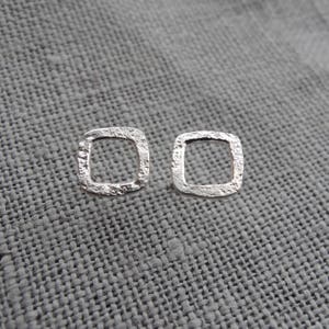 Square Outlines - Rustic Studs - Sterling Silver Earrings - Unisex - Made to Order