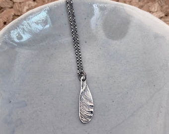 Mini Samara - Semi-Oxidized Silver Seed Necklace- Helicopter - Maple Seed - Made to order