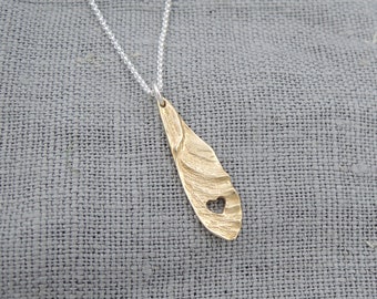 Small Maple Seed Love - Delicate Samara Necklace - Sycamore Seed - Brass or Bronze -  Ready to ship within 48 hours