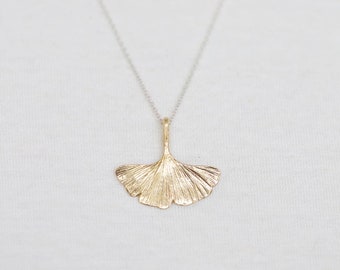 Ginkgo Pendant - 2 Tone - Nature Inspired Pendant - Yellow Bronze - Silver Chain - Made to Order