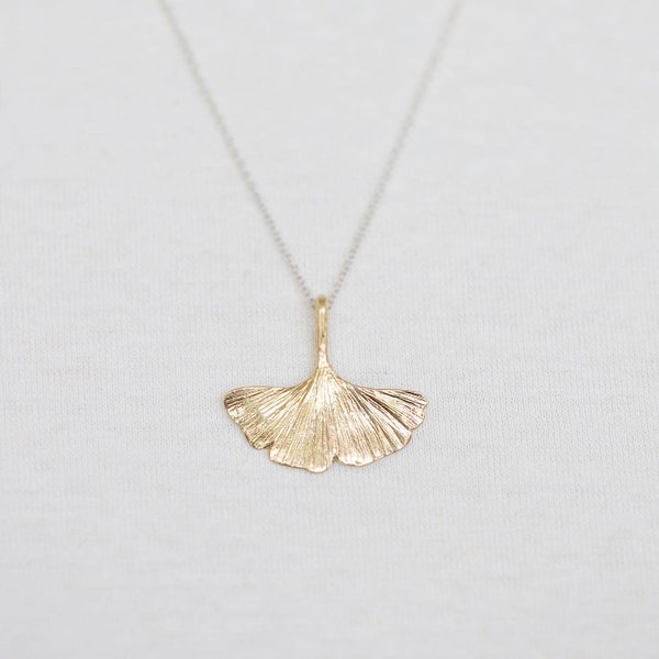 Ginkgo Pendant - 2 Tone - Nature Inspired Pendant - Yellow Bronze - Silver Chain - Made to Order