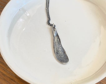 Long Samara - Semi-Oxidized Silver Pendant - Maple Seed - Samara Necklace - Sycamore Seed - Made to Order