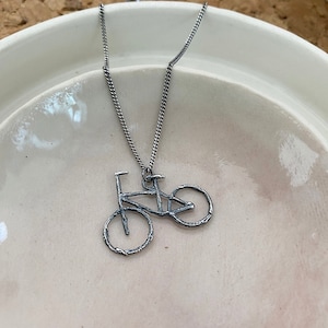 Bicycle Necklace - Small Bike Pendant - Silver Twig Pendant - Semi-Oxidized - Sterling Silver Chain - Unisex - Made to Order
