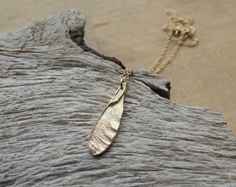 Small Golden Samara Necklace - Delicate Sycamore Seed