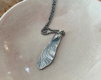 Medium Samara - Semi-Oxidized Silver - Seed Pod - Delicate Samara Necklace - Sycamore Seed - Sterling Silver - Made to order