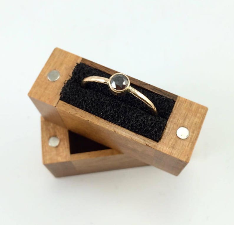 Minimal Solid Gold Ring Black Diamond or Spinel 3mm or 4mm Sustainable White Rose or Yellow 10k or 14k Rustic Gold Solitaire