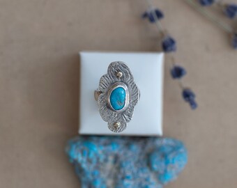 ECHO Ring- Mystical Fragments Collection - Unique Turquoise Statement Ring  - Sterling Silver and 10k gold bead