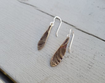 Small Samara Dangle Earrings - Bronze Maple Seeds - Made to Order