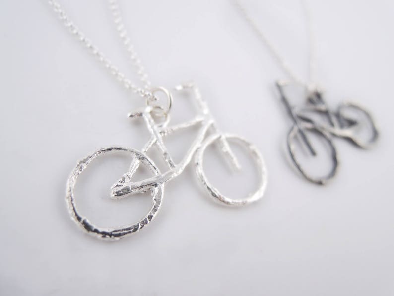 Bicycle Necklace Small Bike Pendant Silver Twig Pendant Sterling Silver Chain Rhodium Unisex Made to Order image 1