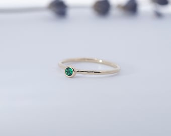 Emerald Solitaire Engagement Rustic Ring - Sustainable Antique Gold  3 mm Stone