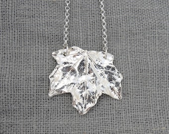 Sterling Silver Maple Leaf Pendant Necklace - Handmade Nature Jewelry