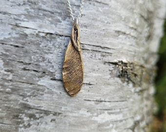Small Samara - Delicate Samara Sycamore Necklace - Semi-Oxidized Bronze - Silver Chain - Made to Order