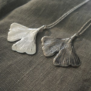 Collier Ginkgo - Collier Feuille Nature - Argent Sterling - Fait sur commande