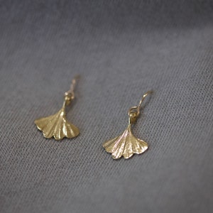 Mini Ginkgo Dangle earrings - Dangle Leaf Earrings  - Sustainable Sterling Silver or Golden - Made to Order
