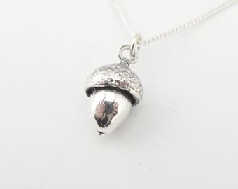 Acorn - Small Oak Nut Pendant - Sterling Silver Pendant - Rhodium - Sustainable - Made to Order