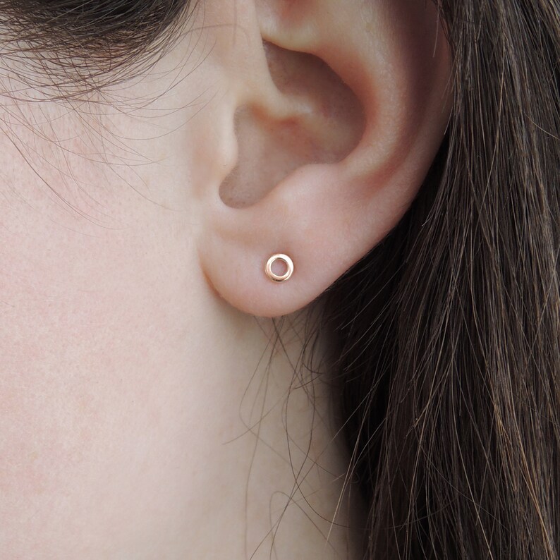 Minis Circles Studs Gold Silver Earrings Mixed Metals Yellow Gold 10k Silver Backings- Rose Gold 10k Silver Backings Minimalist