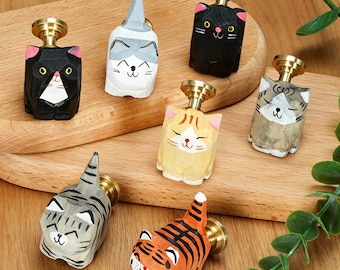 Houten kat tijger ladeknoppen, funky kastgrepen, kawaii dressoirknop voor kinderen, woondecoratie
