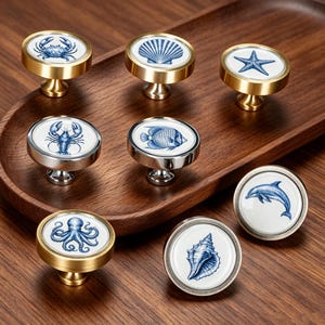 Schrankknöpfe mit blauem Ozeanmotiv, Schubladengriffe mit Küsten- und Meerestiermotiven, Wohnaccessoires, Küchenschrankbeschläge