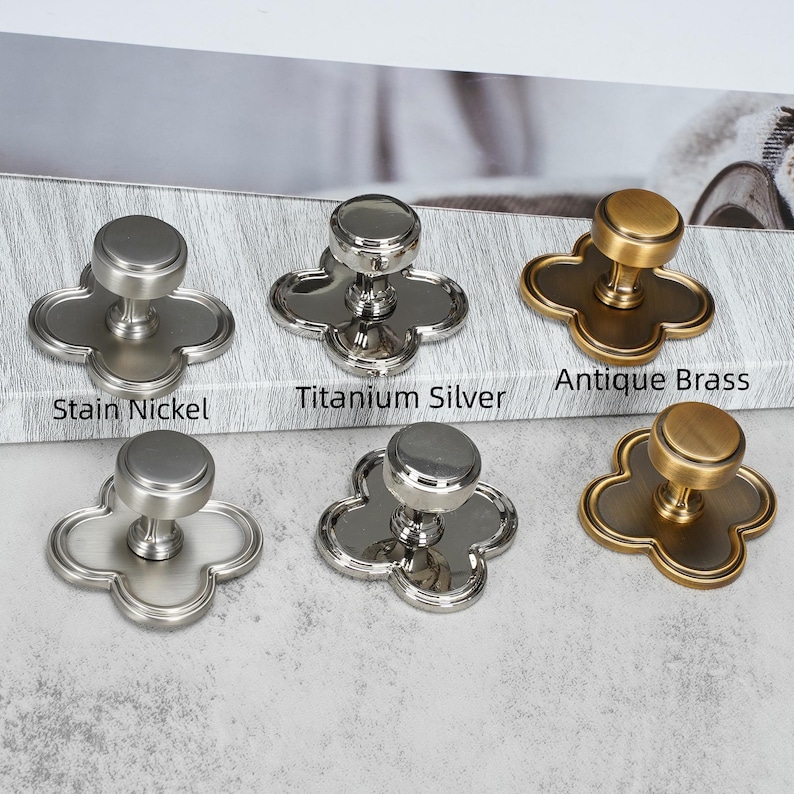 Clover Base Cabinet Knobs, Solid Metal Drawer Pulls, Vintage Decorative Dresser Knobs for Kitchen image 2
