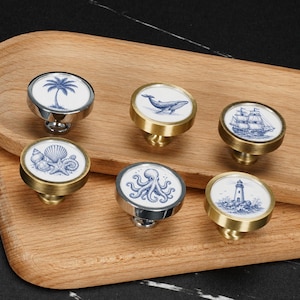 Nautical Cabinet Knobs | Coastal Palm Tree Seashell Ship Drawer Pulls,  Beach Kitchen Dresser Hardware