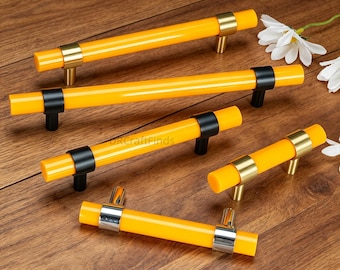 Felgele acrylladegrepen met metalen basis, moderne kastgrepen, minimalistische meubelbeslag