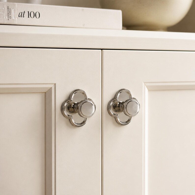 Clover Base Cabinet Knobs, Solid Metal Drawer Pulls, Vintage Decorative Dresser Knobs for Kitchen image 14