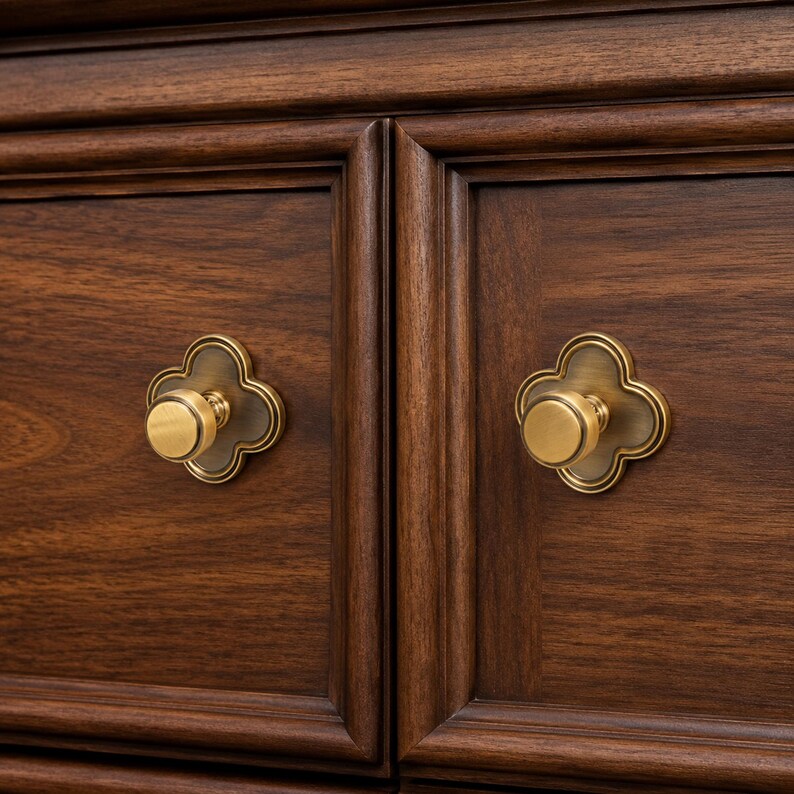 Clover Base Cabinet Knobs, Solid Metal Drawer Pulls, Vintage Decorative Dresser Knobs for Kitchen image 7