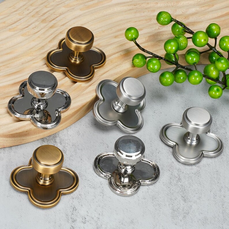 Clover Base Cabinet Knobs, Solid Metal Drawer Pulls, Vintage Decorative Dresser Knobs for Kitchen image 20