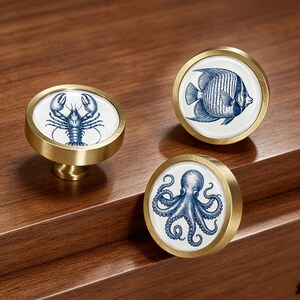 Blue Ocean Cabinet Knobs, Coastal Sea Animal Drawer Pulls, House Decor, Kitchen Cabinet Hardware