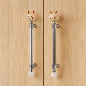 Rabbit Drawer Pulls, Bunny Cabinet Knobs, Silver Chrome Dresser Handles, Baby Room Gift