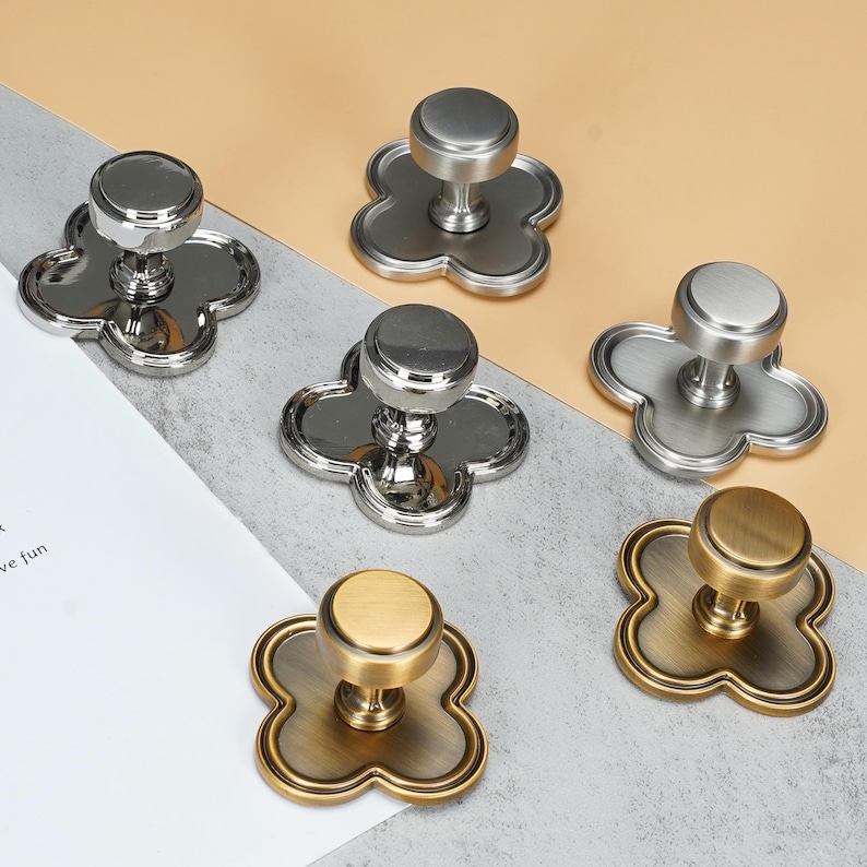 Clover Base Cabinet Knobs, Solid Metal Drawer Pulls, Vintage Decorative Dresser Knobs for Kitchen image 1