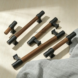 Walnut Wood Drawer Pulls, Kitchen Cabinet knobs Hardware  , Black Silver Brass Furniture Handles