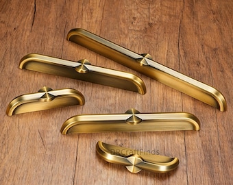 Antiek messing kastgrepen, geborsteld gouden ladegrepen, vintage dressoirknoppen hardware