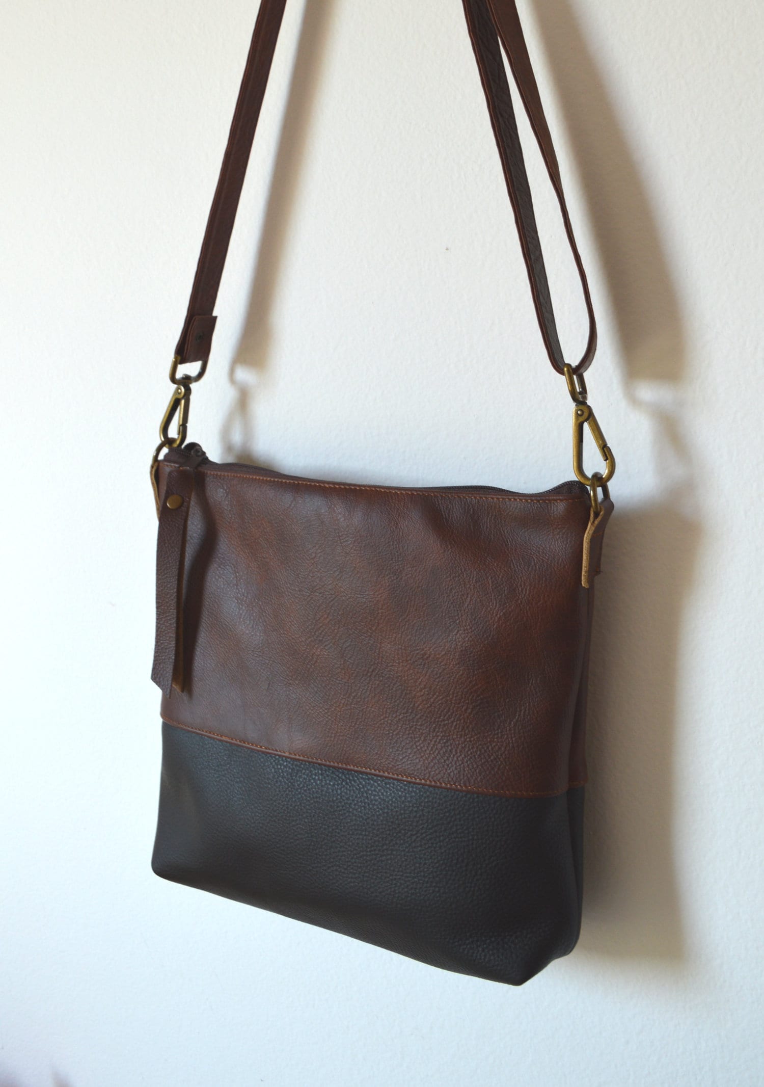 Leather crossbody bag Brown and black leather purse Everyday Etsy