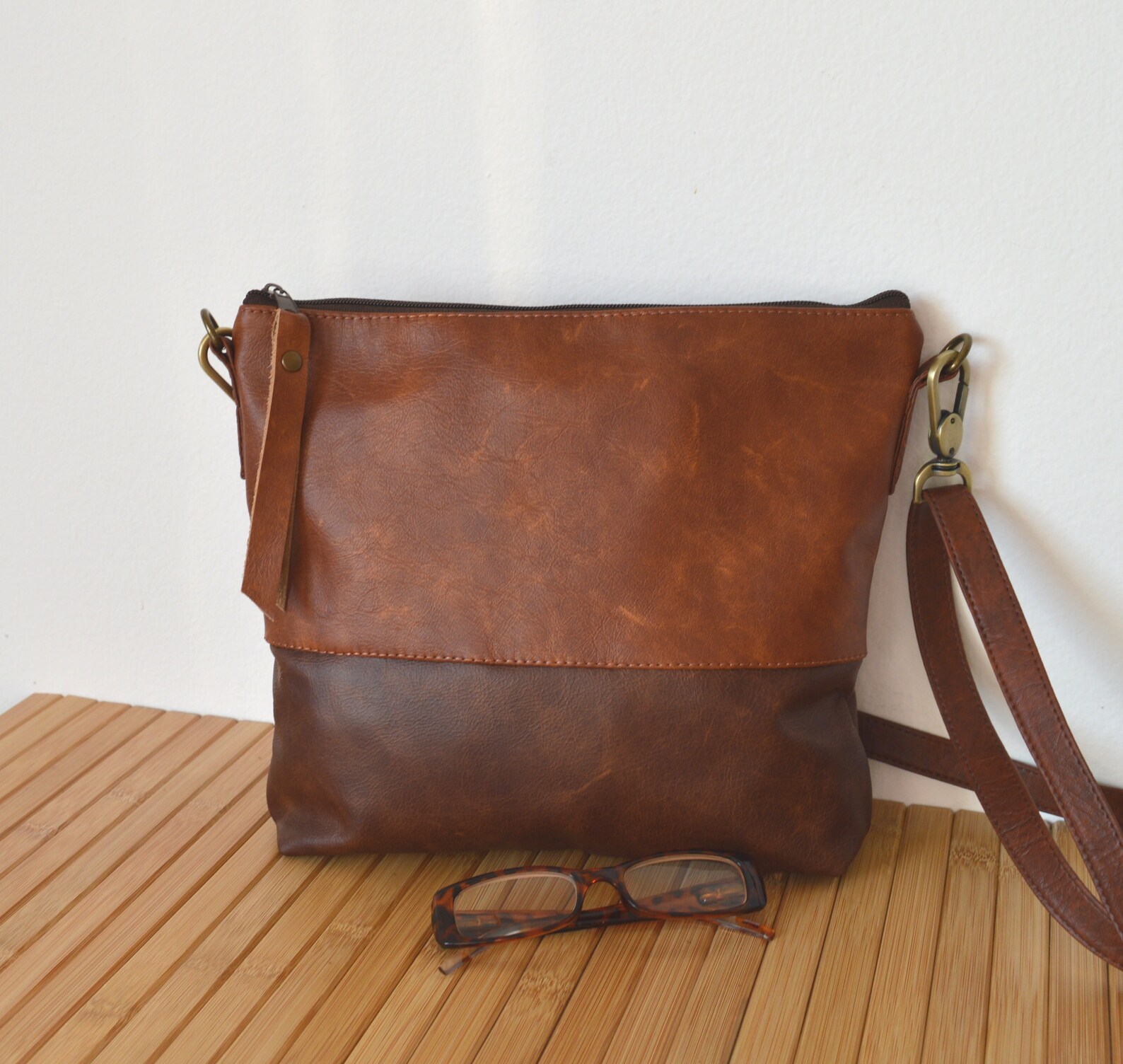 Leather Crossbody Bag Medium Brown Distressed Leather Purse Etsy