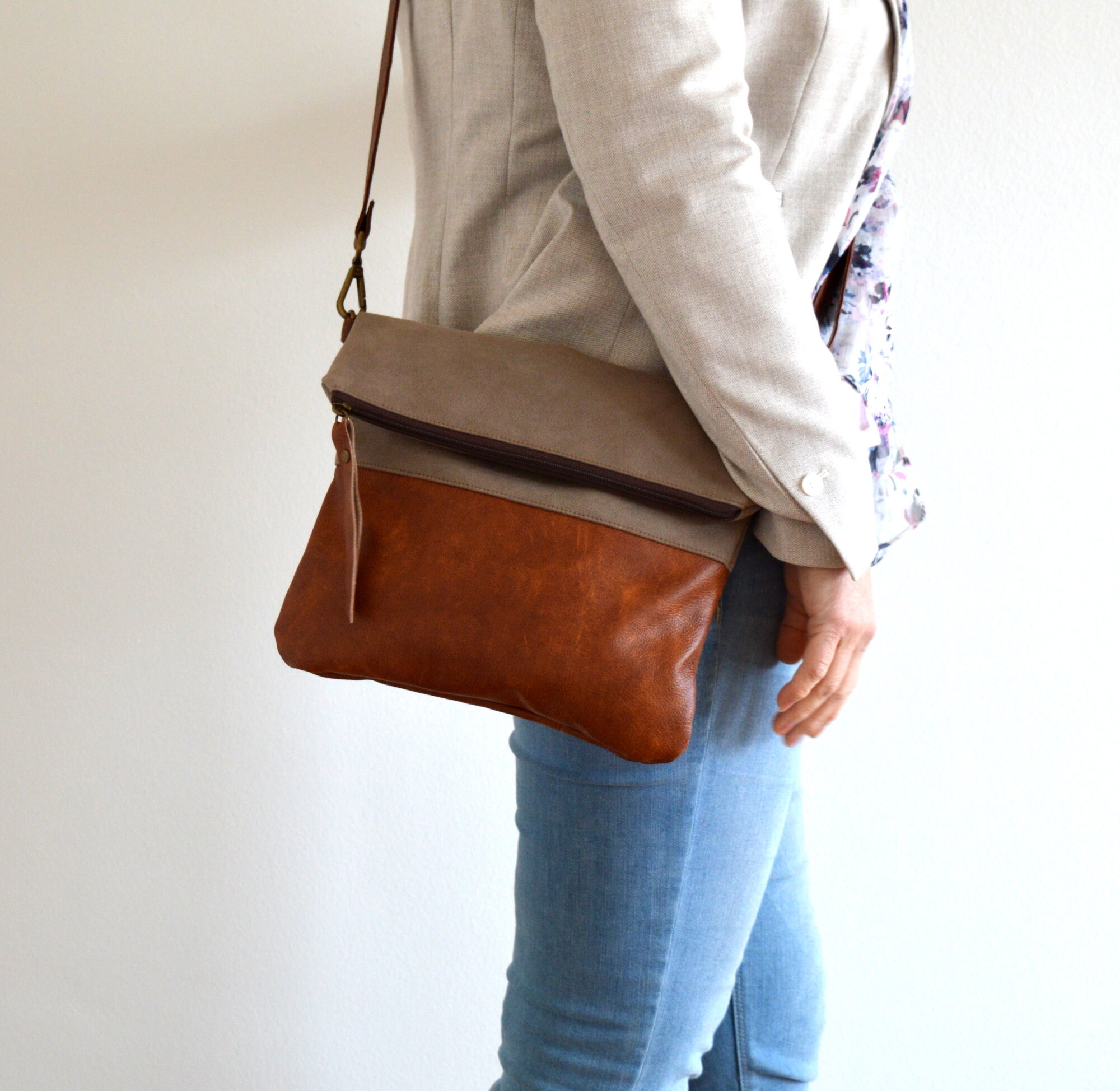 Leather and Upholstery Fabric Bag Crossbody Foldover Purse - Etsy