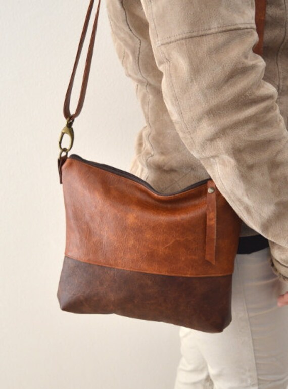 Two tone crossbody bag Medium shoulder purse Distressed | Etsy
