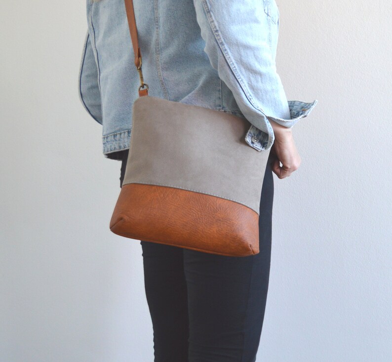 Crossbody Bag in Taupe and Tan Everyday Purse Shoulder Bag Etsy