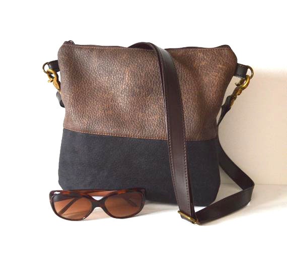 Brown and black crossbody bag Shoulder purse Hobo bag | Etsy