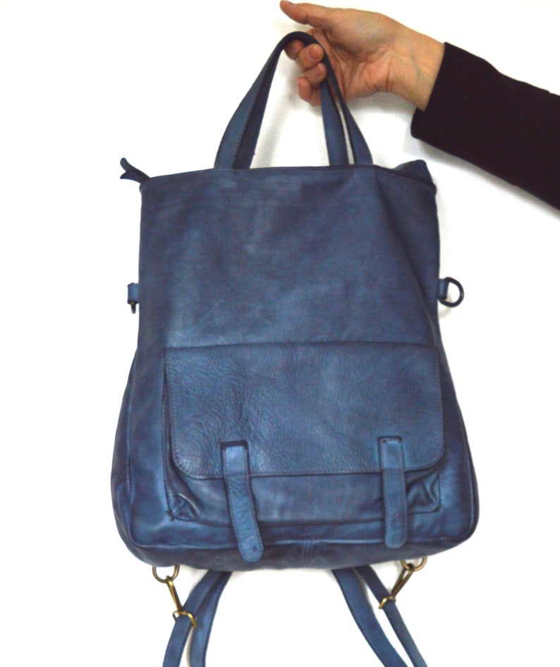 Blue Leather Backpack Women's Leather Bag Everyday Bag - Etsy