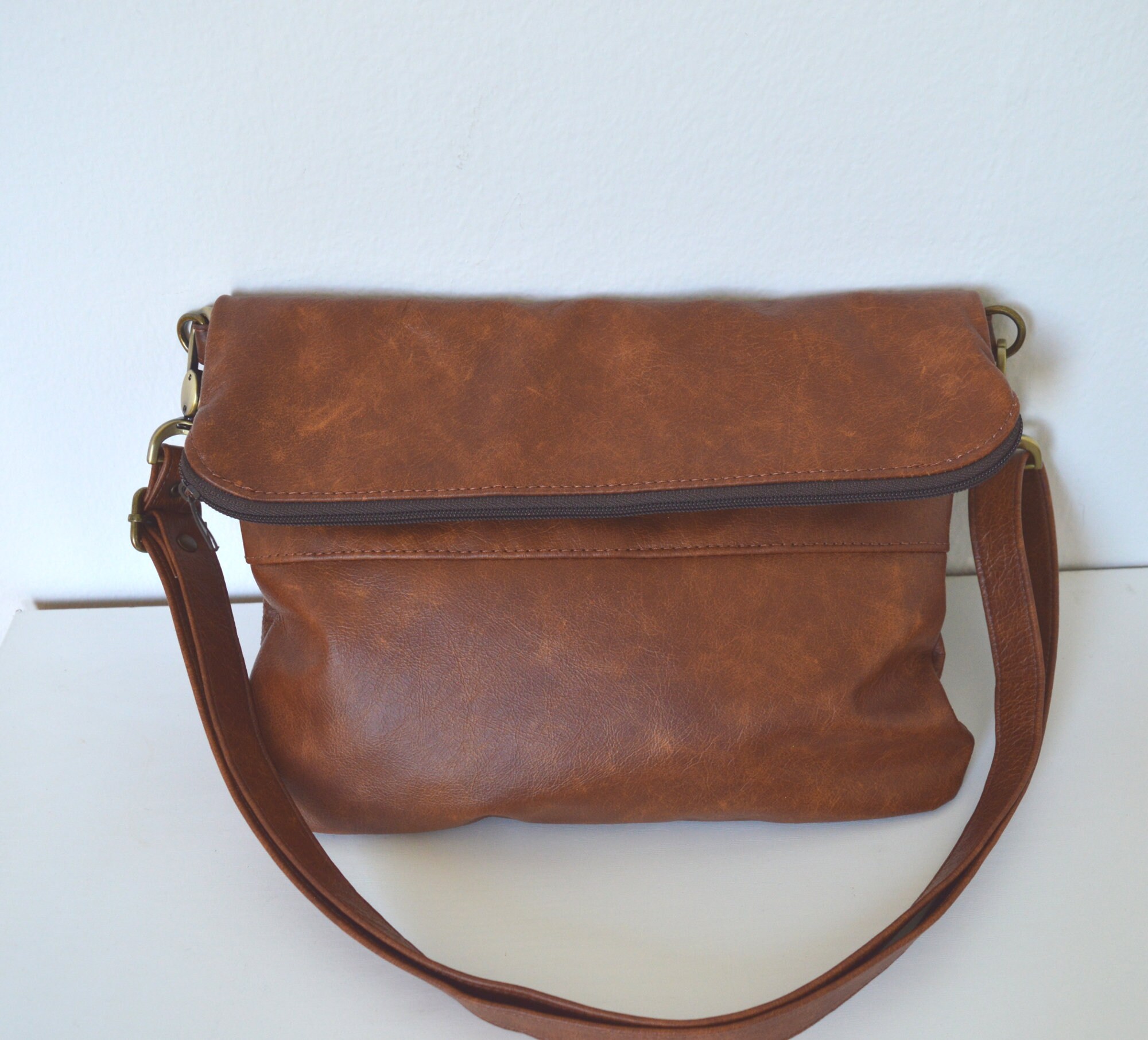 Leather crossbody bag Foldover leather bag purse Genuine | Etsy