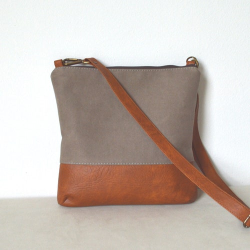 Crossbody Bag in Taupe and Tan Everyday Purse Shoulder Bag Etsy