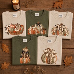 Paquete de imágenes PNG de la temporada de calabazas de otoño, diseños de sublimación de otoño, lazo coqueto, imágenes PNG de patchwork vintage, imágenes PNG de campo de calabazas, descarga digital