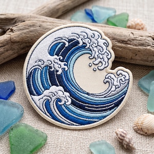 Custom Ocean Wave Embroidered Patch Iron On Japanese Wave Patch Coastal Patch Sea Wave Applique Jacket Backpack Hat Gift