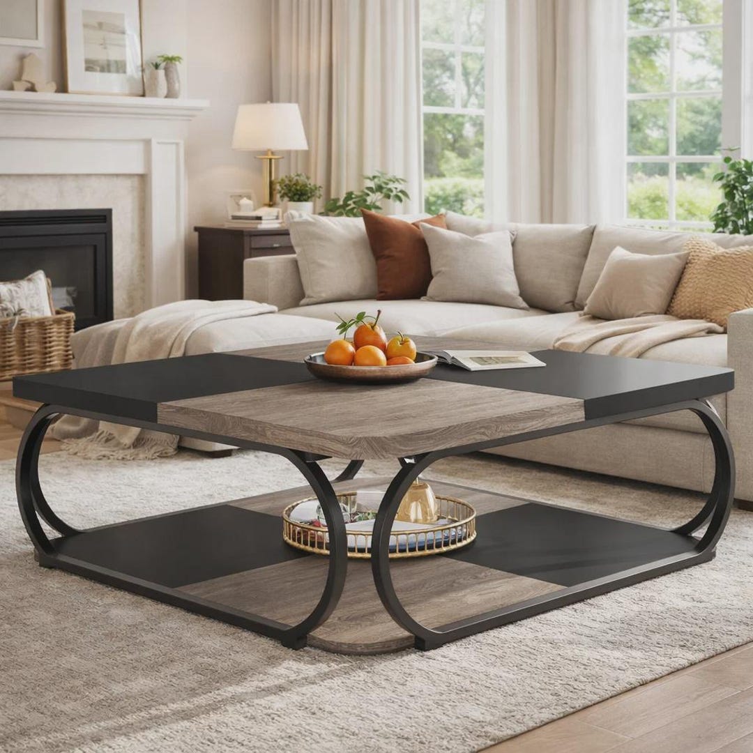 Tribesigns Farmhouse Coffee Table 2-tier 40in, Wood Storage Shelf, Low ...