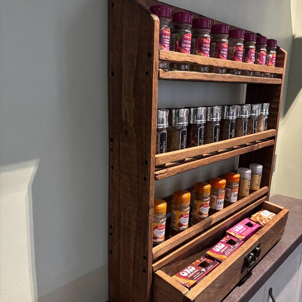 Handmade Rustic Spice Rack and Drawer
