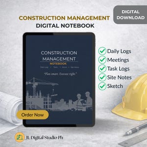 Construction Management Digital Notebook | Project Daily Logs, Tasks, RFIs & Site Notes | Digital Download | PDF